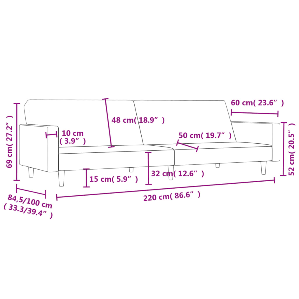 Slaapbank 2-Zits Stof Donkergrijs
