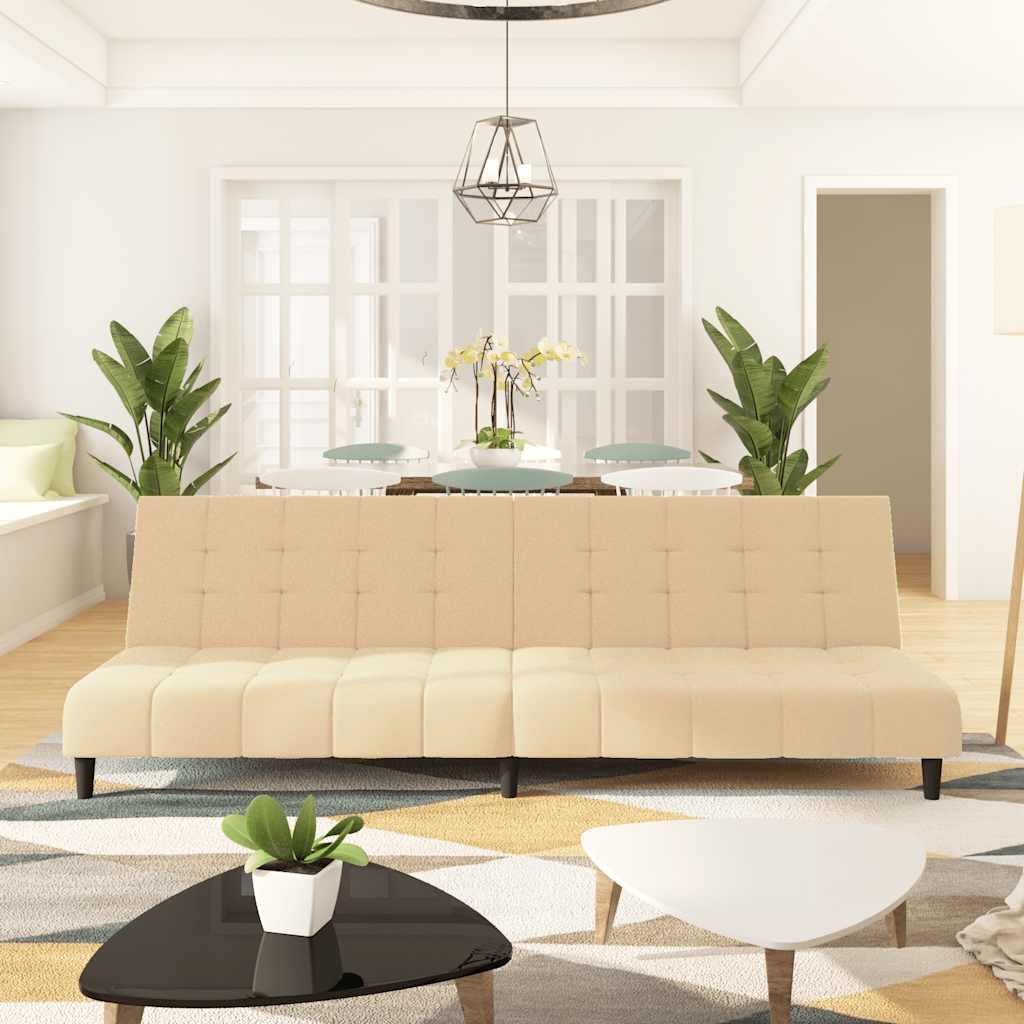 Slaapbank 2-zits fluweel crèmekleurig