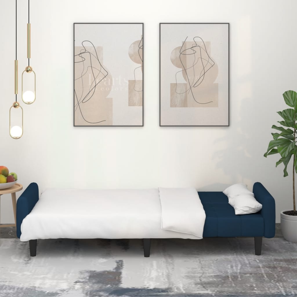 Slaapbank 2-Zits Fluweel Blauw Met armleuning