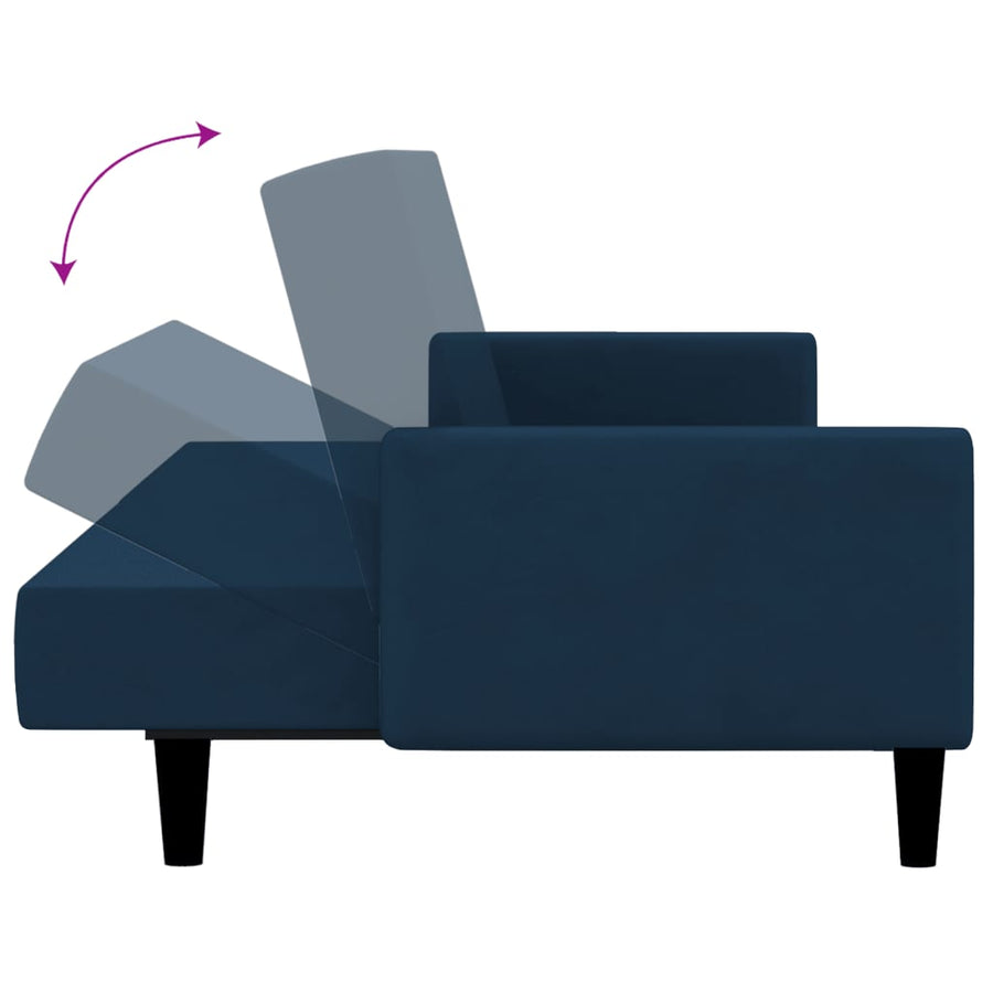 Slaapbank 2-Zits Fluweel Blauw Met armleuning