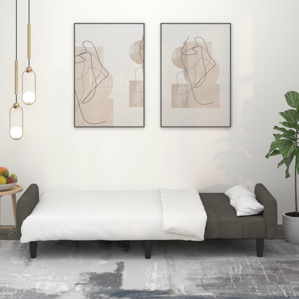 Slaapbank 2-Zits Fluweel Donkergrijs Met armleuning