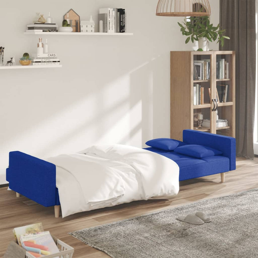 Slaapbank 2-Zits Met 2 Kussens Stof Blauw Met armleuning