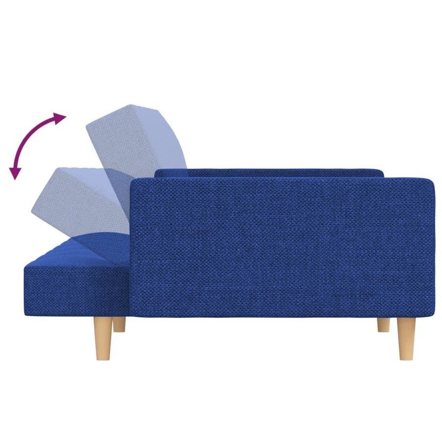 Slaapbank 2-Zits Met 2 Kussens Stof Blauw Met armleuning