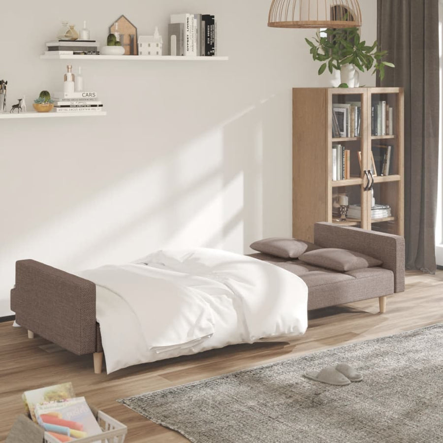 Slaapbank 2-zits met 2 kussens stof taupe Taupe
