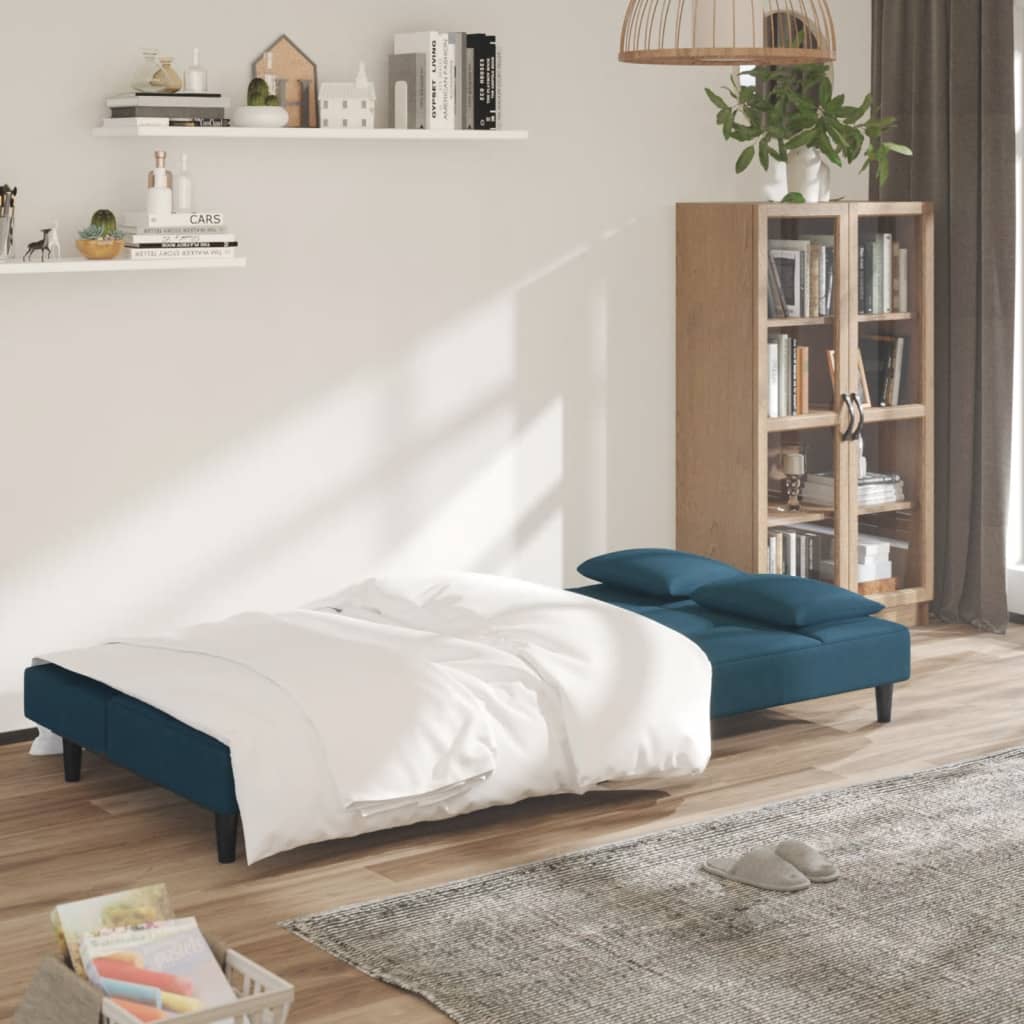 Slaapbank 2-Zits Met 2 Kussens Fluweel Blauw Zonder armleuning