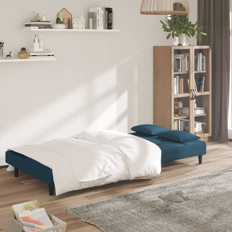 Slaapbank 2-Zits Met 2 Kussens Fluweel Blauw Zonder armleuning