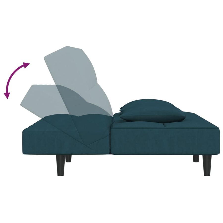 Slaapbank 2-Zits Met 2 Kussens Fluweel Blauw Zonder armleuning