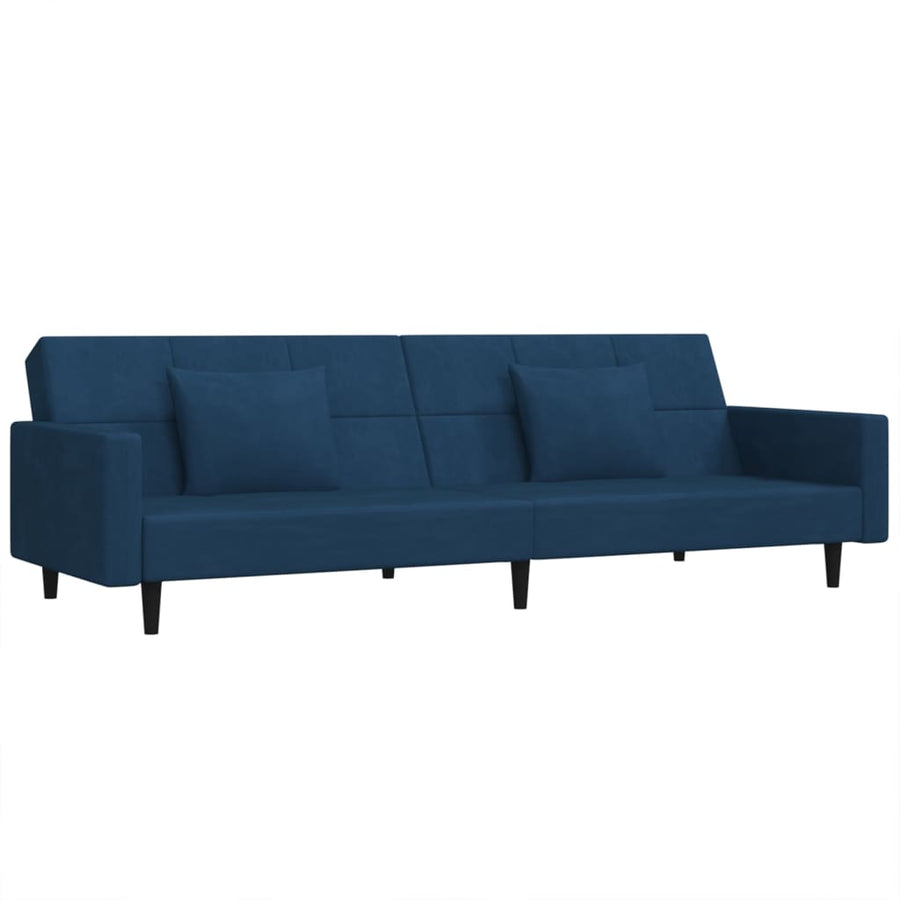 Slaapbank 2-Zits Met 2 Kussens Fluweel Blauw Met armleuning