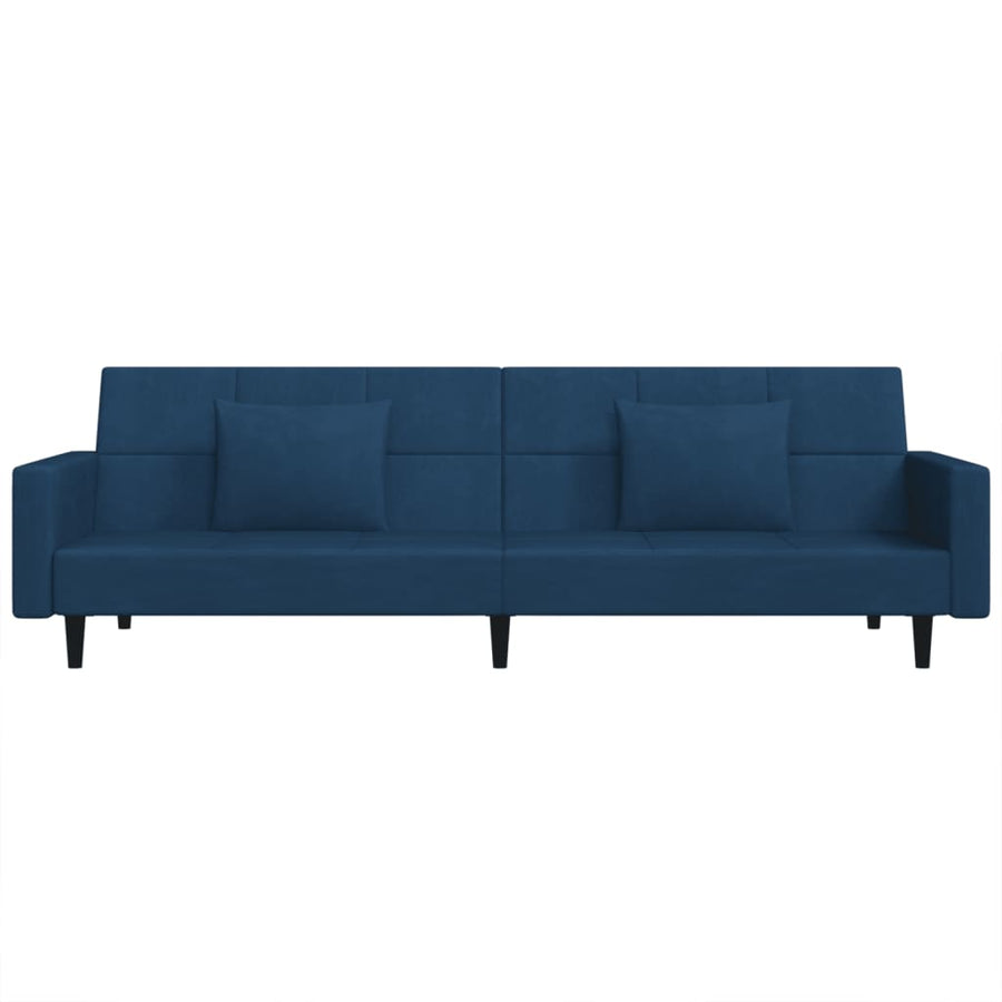 Slaapbank 2-Zits Met 2 Kussens Fluweel Blauw Met armleuning
