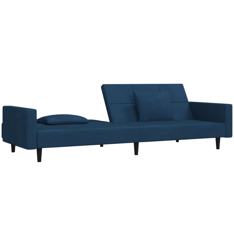Slaapbank 2-Zits Met 2 Kussens Fluweel Blauw Met armleuning
