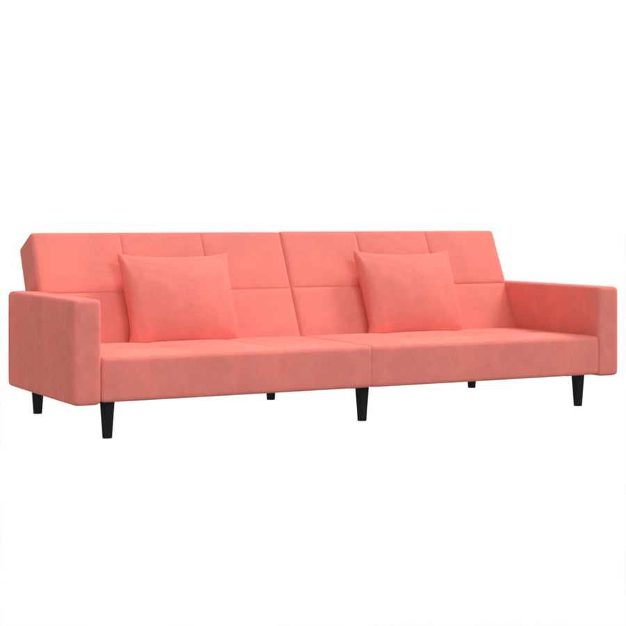 Slaapbank 2-Zits Met 2 Kussens Fluweel Roze Met armleuning