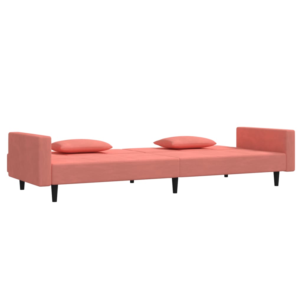 Slaapbank 2-Zits Met 2 Kussens Fluweel Roze Met armleuning