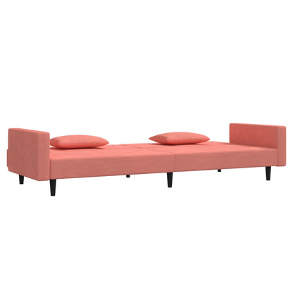 Slaapbank 2-Zits Met 2 Kussens Fluweel Roze Met armleuning