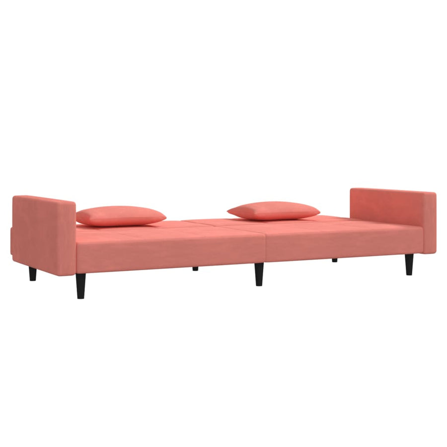 Slaapbank 2-Zits Met 2 Kussens Fluweel Roze Met armleuning