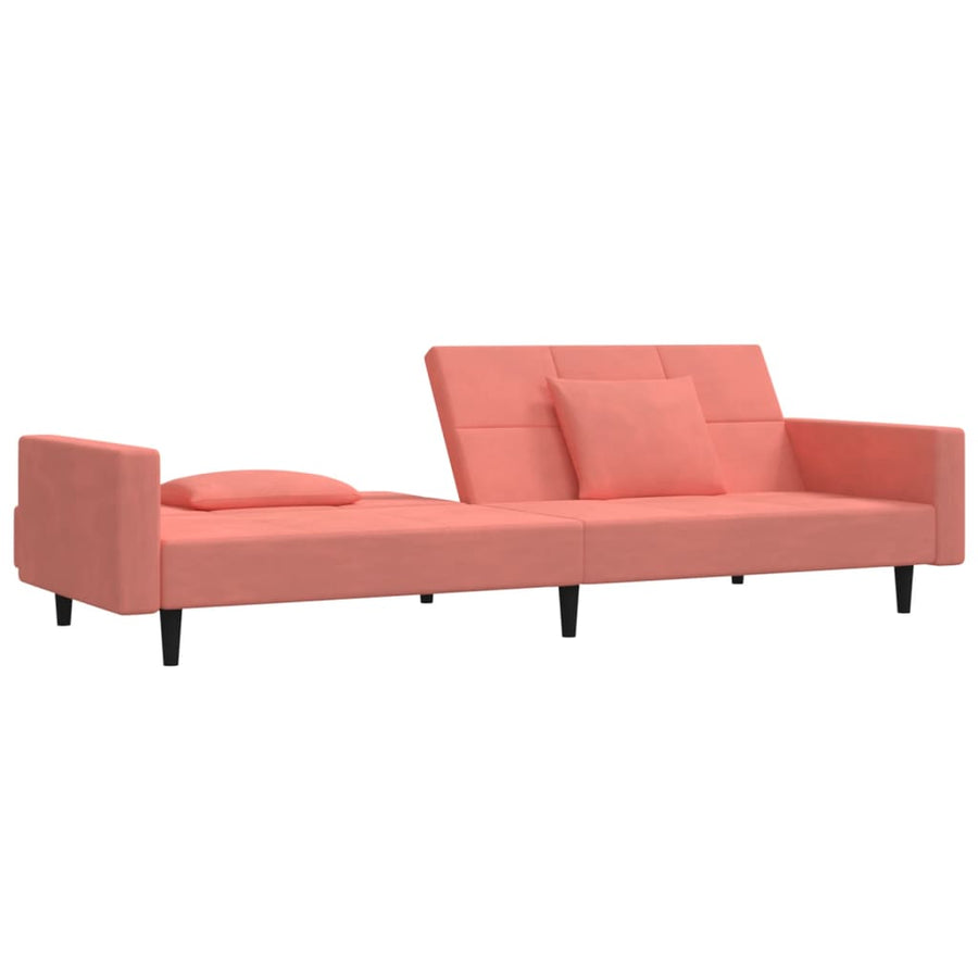 Slaapbank 2-Zits Met 2 Kussens Fluweel Roze Met armleuning