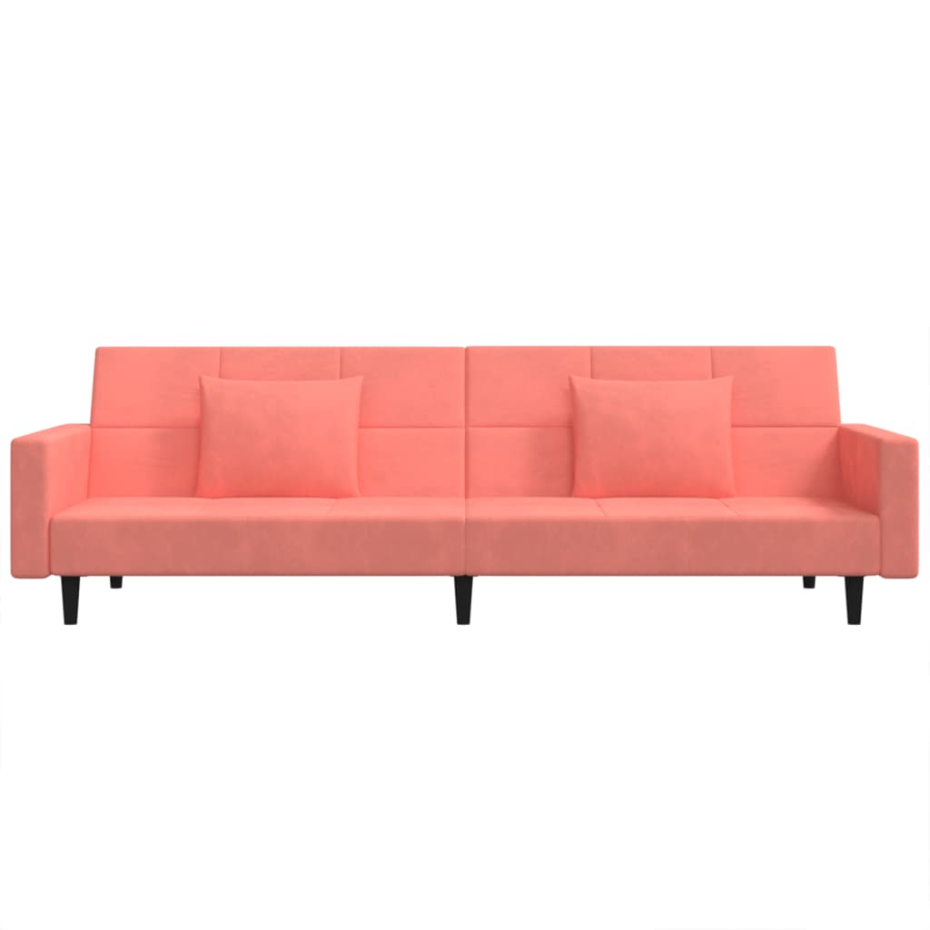 Slaapbank 2-Zits Met 2 Kussens Fluweel Roze Met armleuning