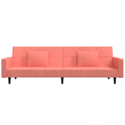 Slaapbank 2-Zits Met 2 Kussens Fluweel Roze Met armleuning