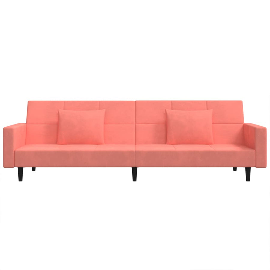 Slaapbank 2-Zits Met 2 Kussens Fluweel Roze Met armleuning