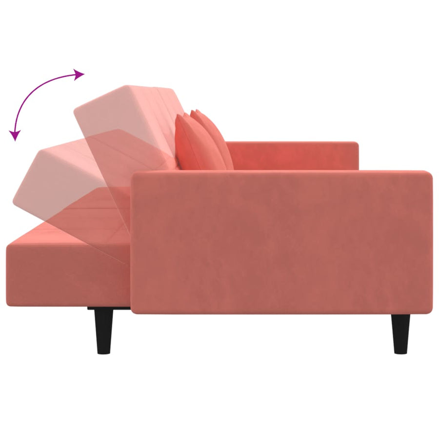 Slaapbank 2-Zits Met 2 Kussens Fluweel Roze Met armleuning