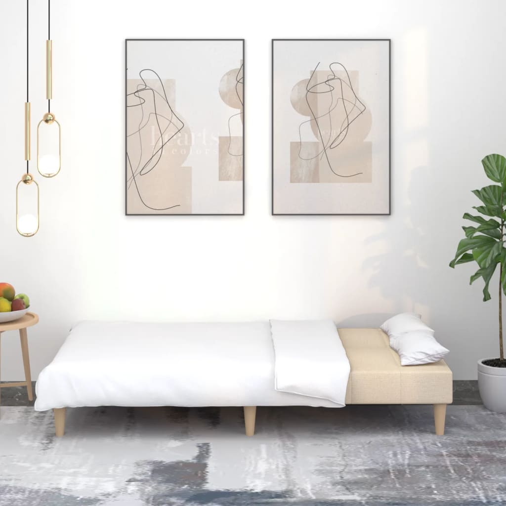 Slaapbank 2-Zits Stof Kleurig Crème Zonder armleuning