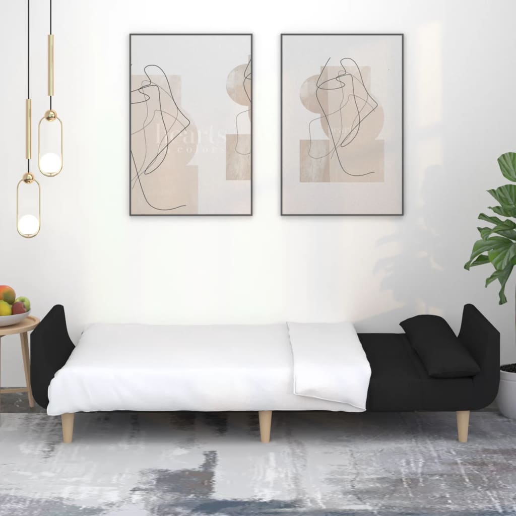 Slaapbank 2-zits met 2 kussens stof zwart Zwart