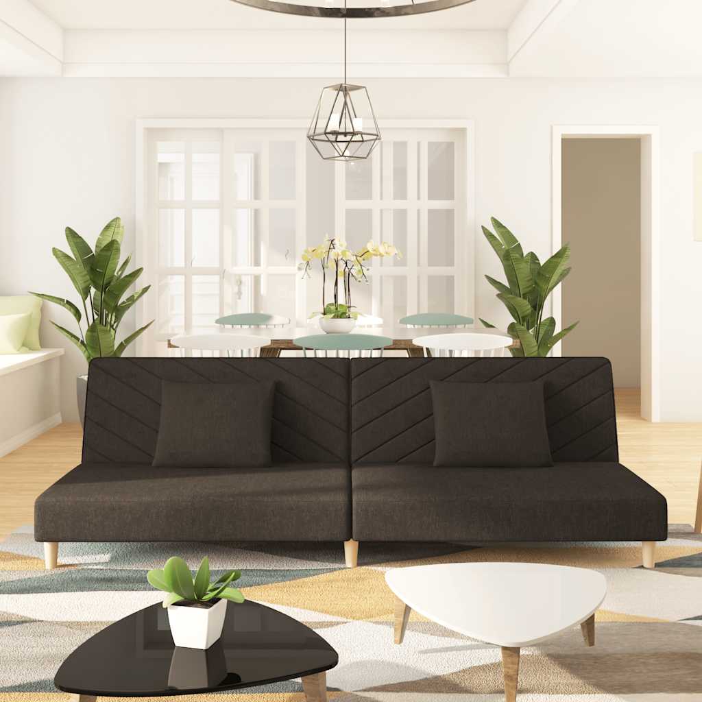 Slaapbank 2-zits met 2 kussens stof bruin