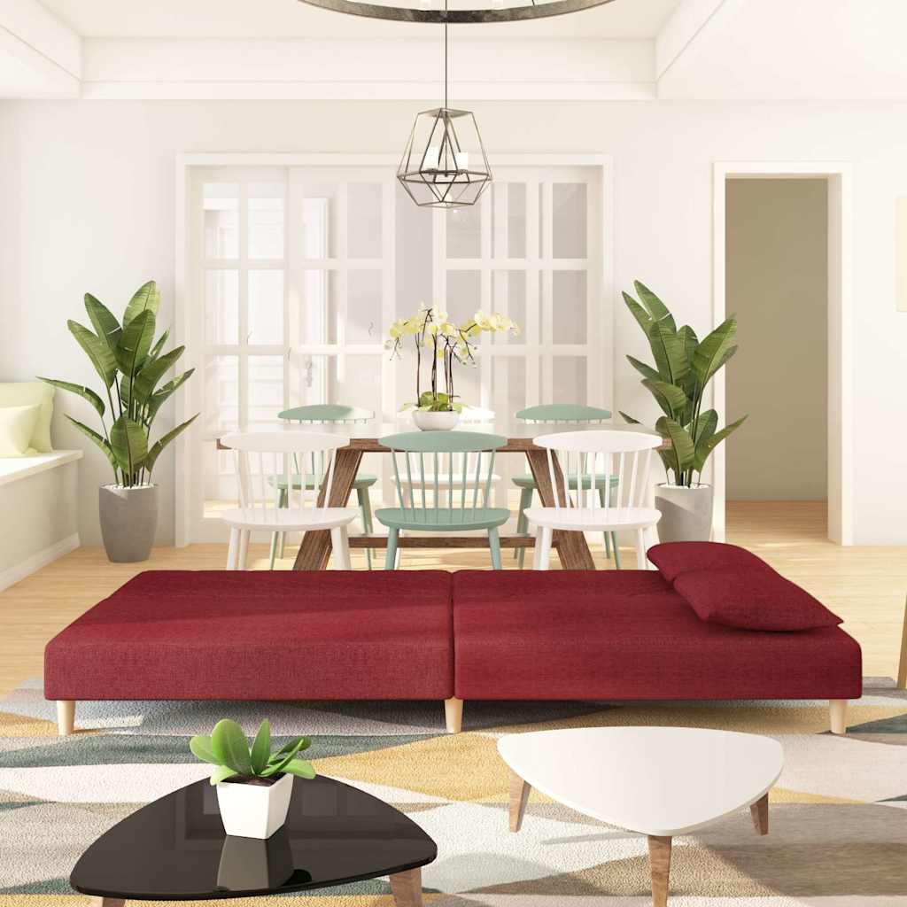 Slaapbank 2-Zits Met 2 Kussens Stof Wijnrood