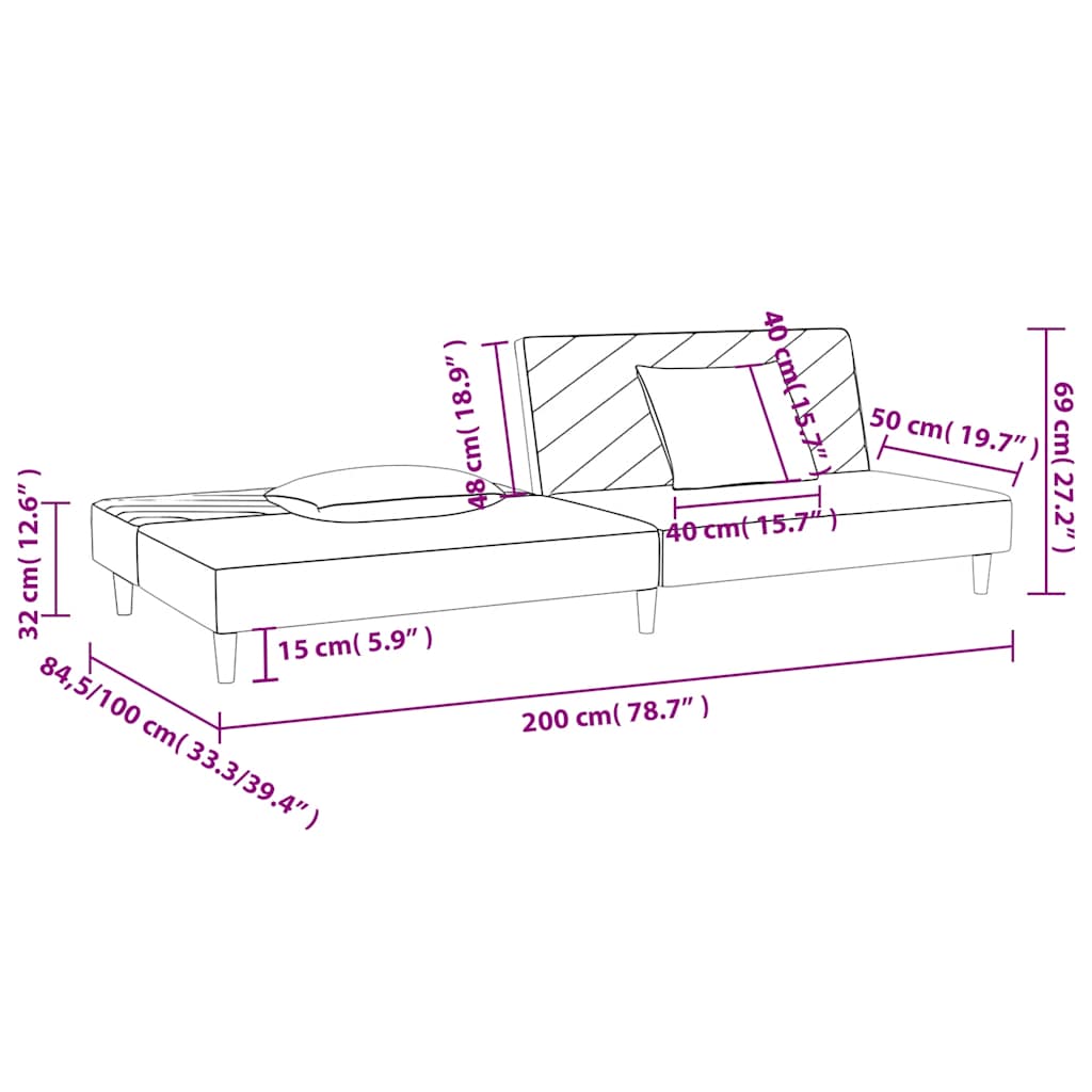 Slaapbank 2-Zits Met 2 Kussens Stof Wijnrood
