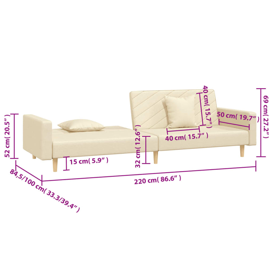 Slaapbank 2-Zits Met 2 Kussens Stof Crèmekleurig