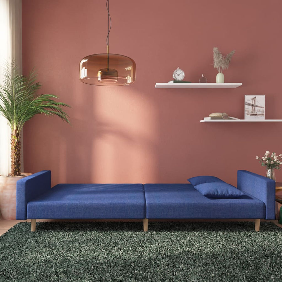 Slaapbank 2-zits met 2 kussens stof blauw