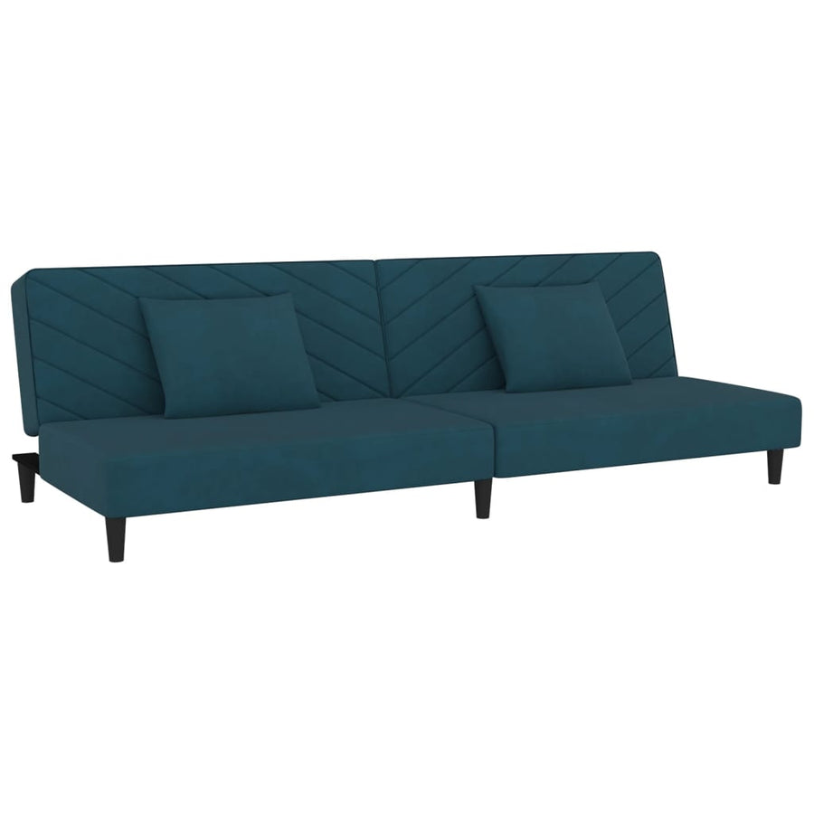 Slaapbank 2-Zits Met 2 Kussens Fluweel Blauw Zonder armleuning