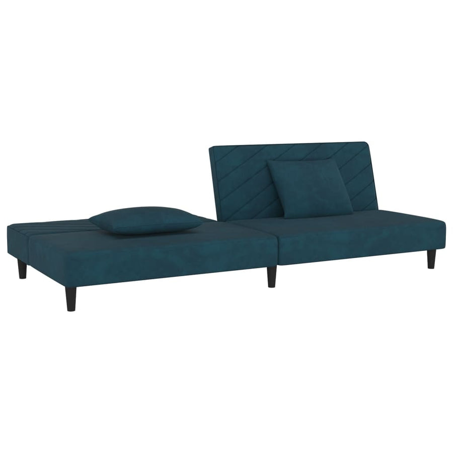 Slaapbank 2-Zits Met 2 Kussens Fluweel Blauw Zonder armleuning