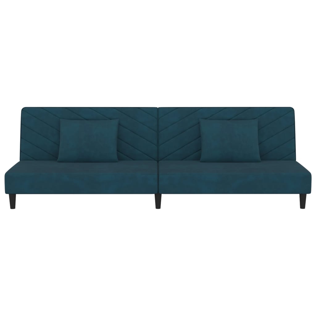 Slaapbank 2-Zits Met 2 Kussens Fluweel Blauw Zonder armleuning