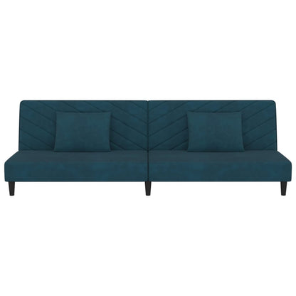 Slaapbank 2-Zits Met 2 Kussens Fluweel Blauw Zonder armleuning