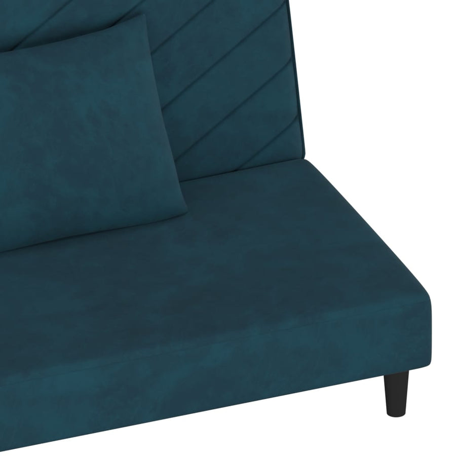 Slaapbank 2-Zits Met 2 Kussens Fluweel Blauw Zonder armleuning