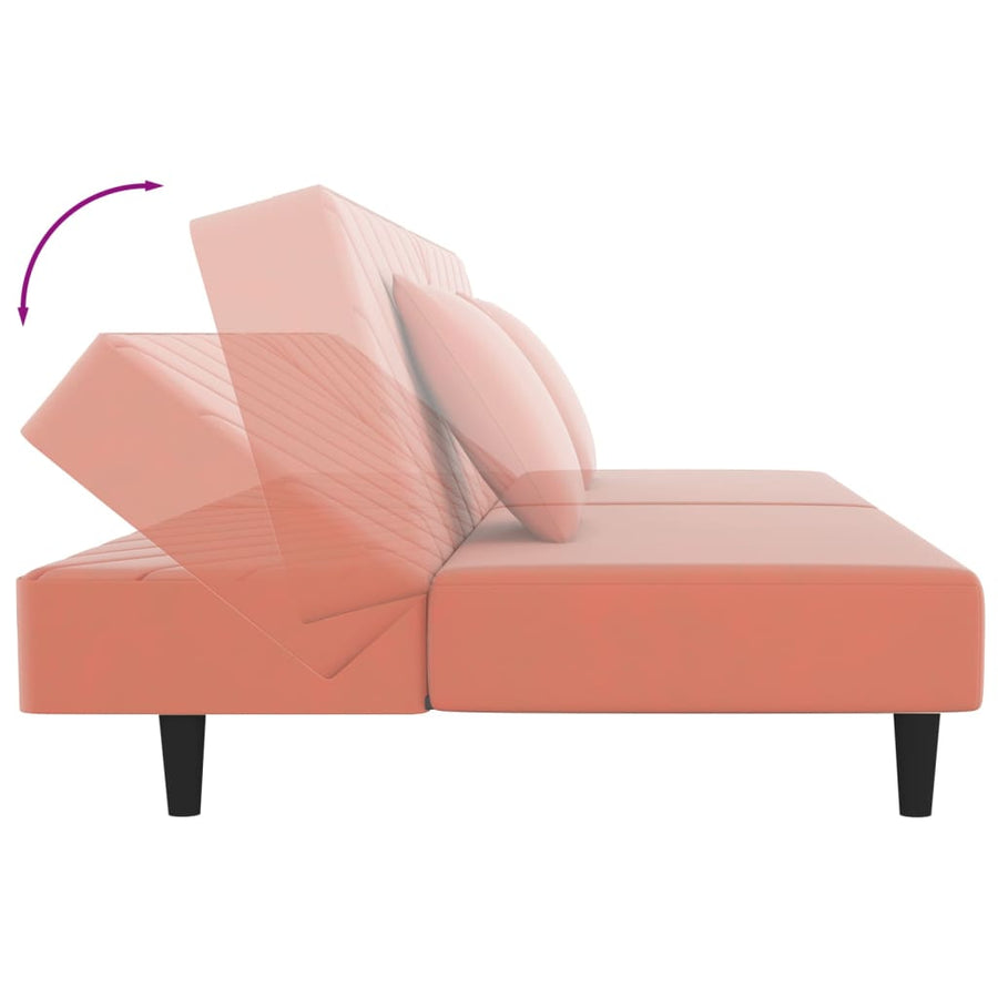 Slaapbank 2-Zits Met 2 Kussens Fluweel Roze Zonder armleuning