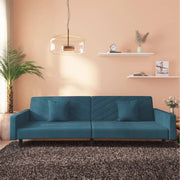 Slaapbank 2-zits fluweel blauw met 2 kussens