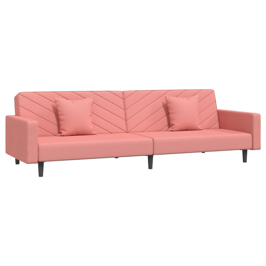 Slaapbank 2-Zits Met 2 Kussens Fluweel Roze Met armleuning