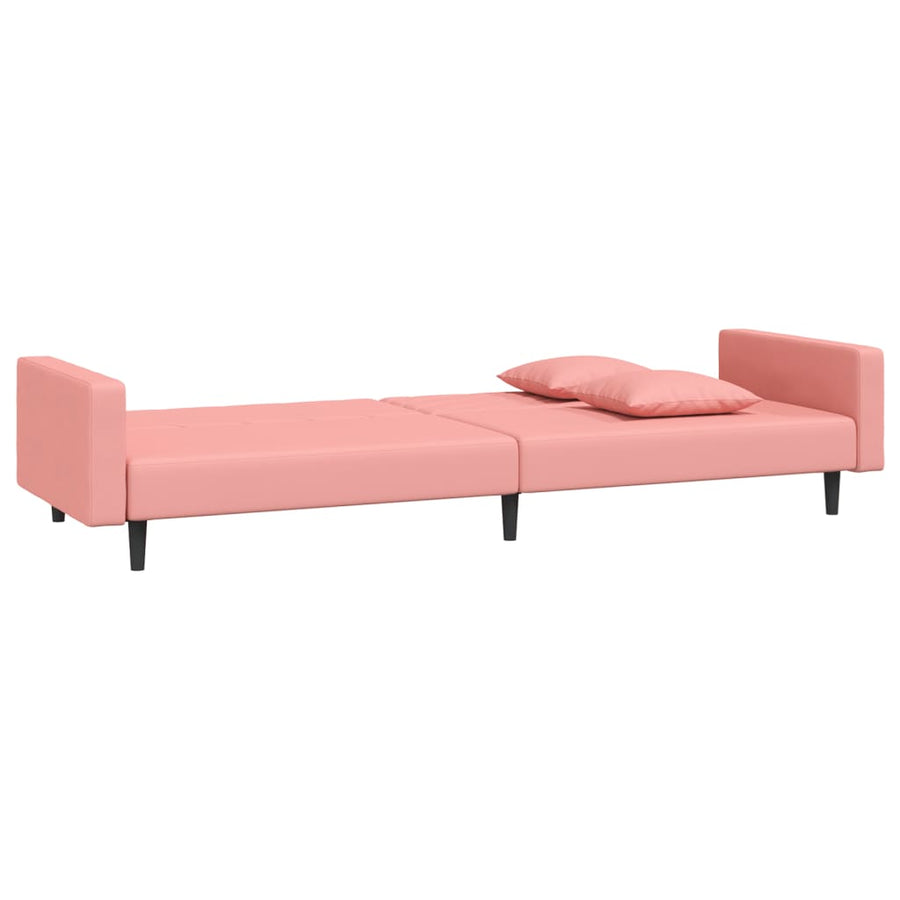Slaapbank 2-Zits Met 2 Kussens Fluweel Roze Met armleuning