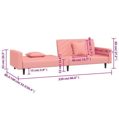 Slaapbank 2-Zits Met 2 Kussens Fluweel Roze Met armleuning