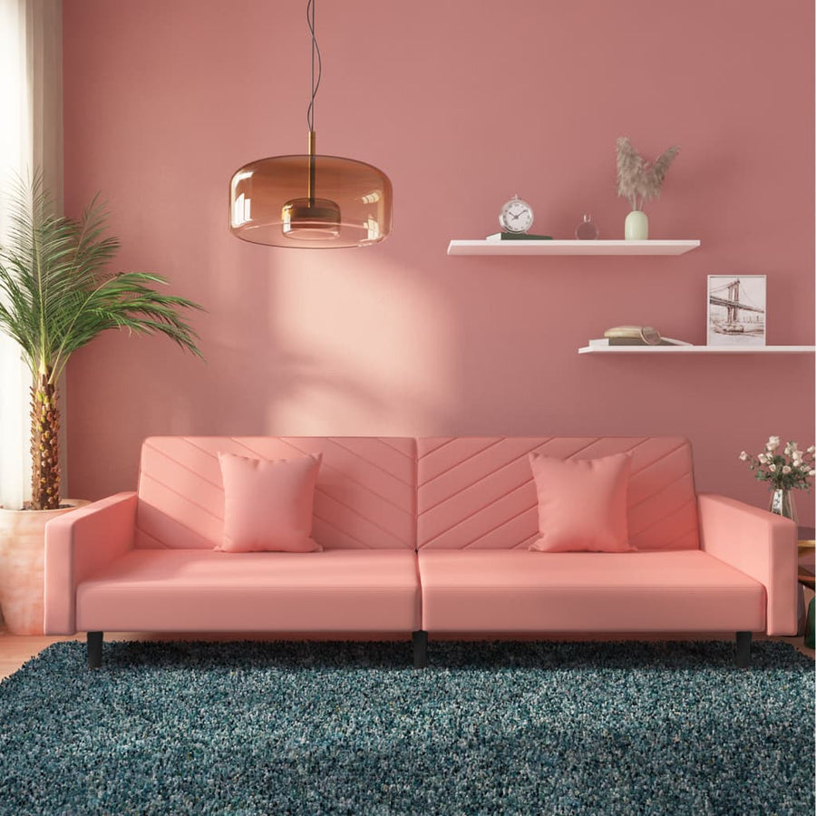 Slaapbank 2-Zits Met 2 Kussens Fluweel Roze Met armleuning