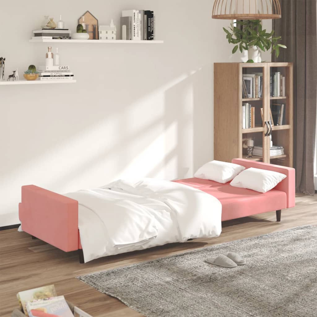 Slaapbank 2-Zits Fluweel Roze Met armleuning