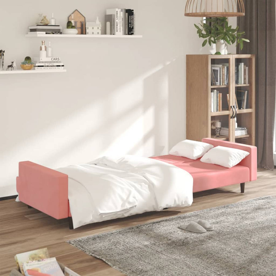 Slaapbank 2-Zits Fluweel Roze Met armleuning