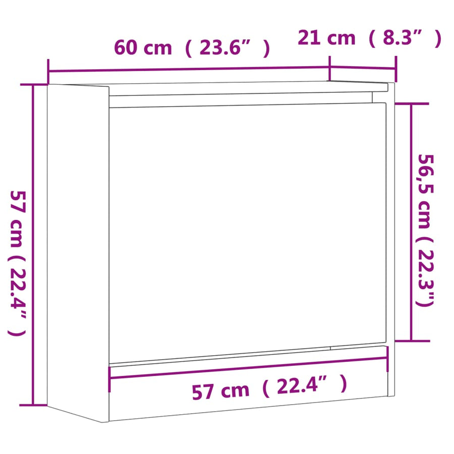 Schoenenkast Bewerkt Hout Wit 60 x 21 x 57 cm