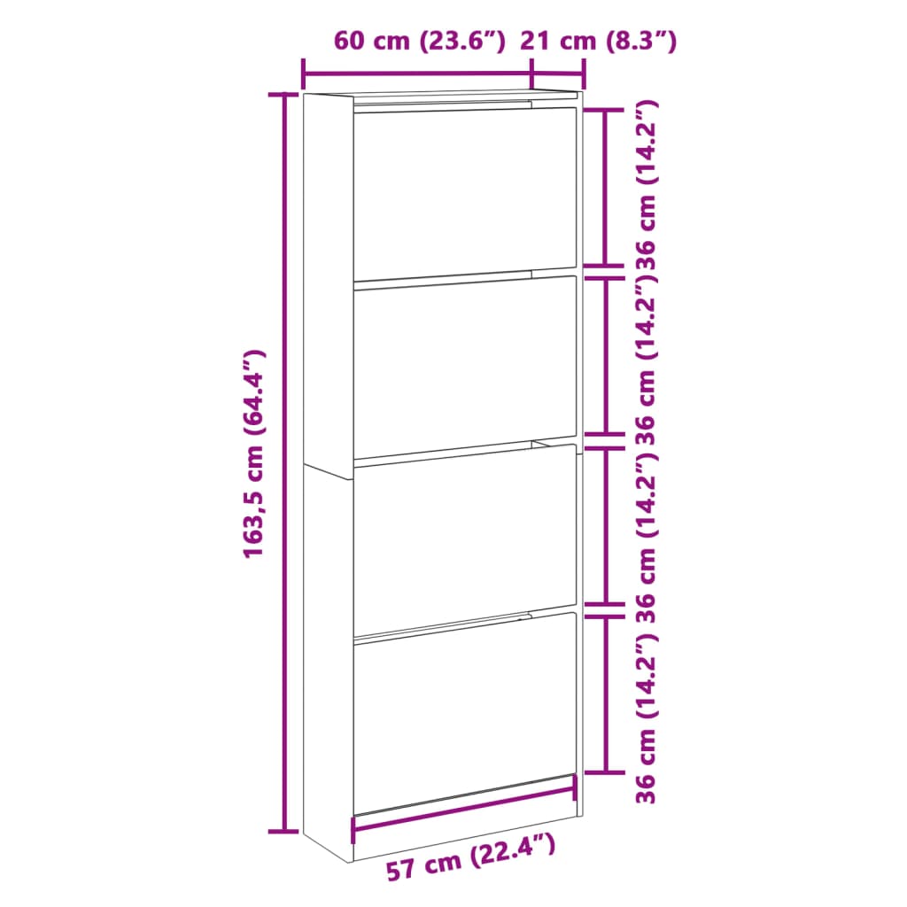 Schoenenkast 60X21X163,5 Cm Bewerkt Hout Bruin Eikenkleur Sonoma Eiken