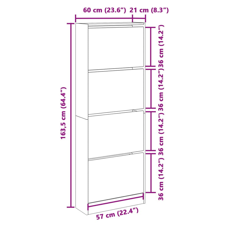 Schoenenkast 60X21X163,5 Cm Bewerkt Hout Bruin Eikenkleur Sonoma Eiken