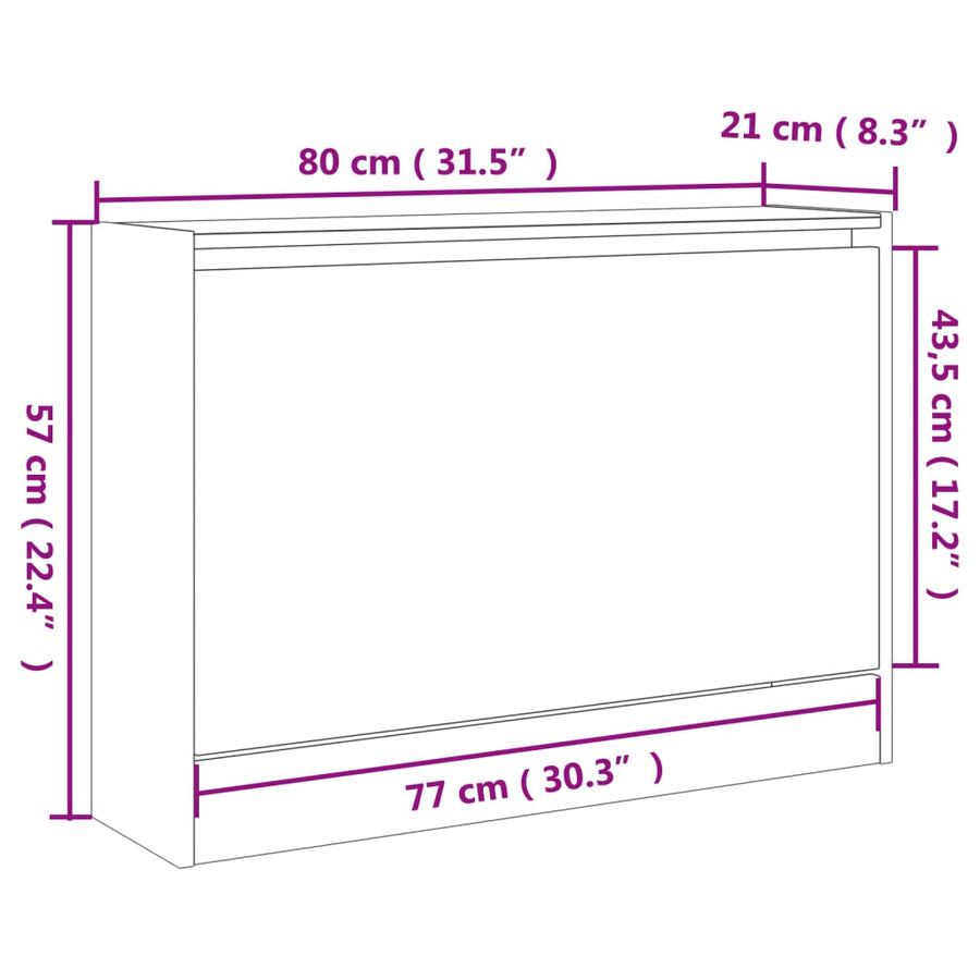 Schoenenkast Bewerkt Hout Kleurig Gerookt Eiken 80 x 21 x 57 cm