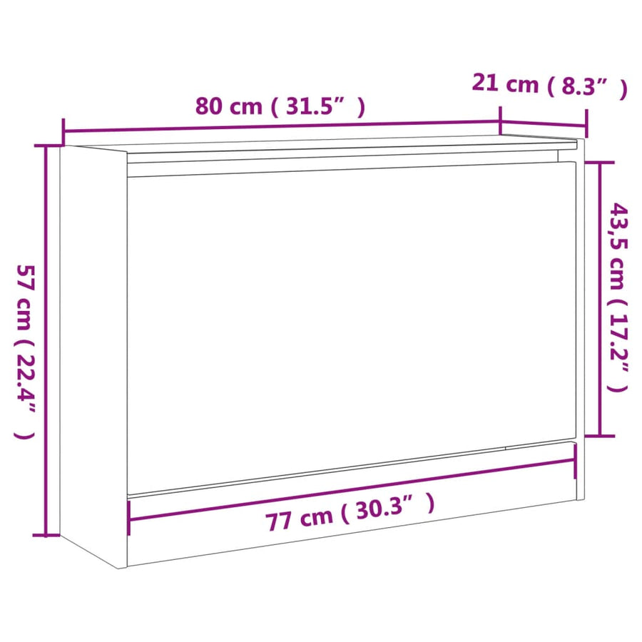 Schoenenkast Bewerkt Hout Eikenkleur Grijs Sonoma 80 x 21 x 57 cm