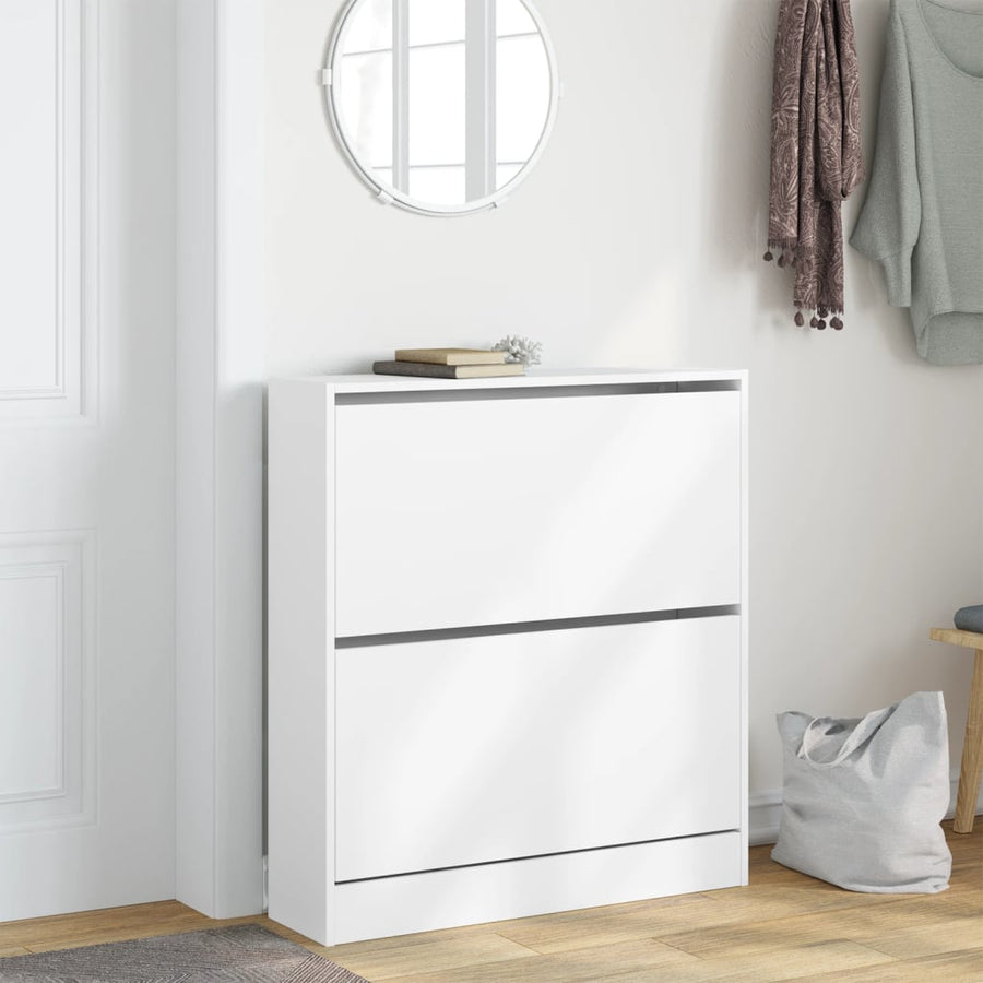 Schoenenkast 80X2X87,5 Cm Bewerkt Hout Wit 80 x 21 x 87.5 cm