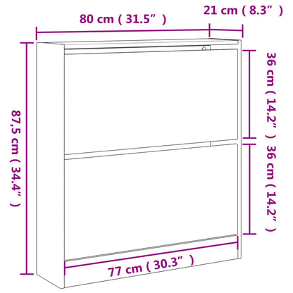 Schoenenkast 80X2X87,5 Cm Bewerkt Hout Wit 80 x 21 x 87.5 cm